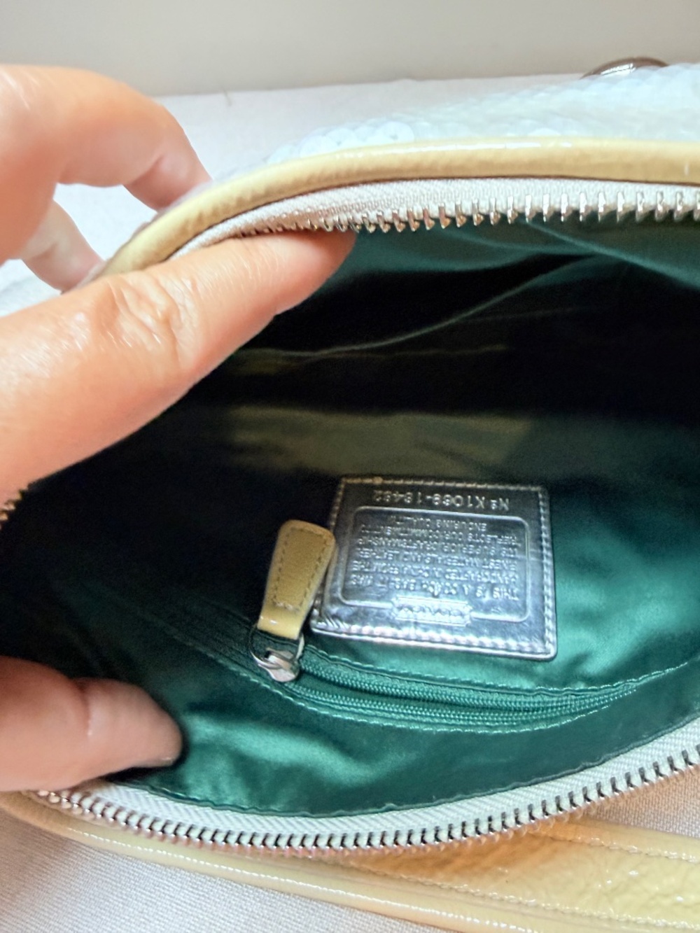 Coach Poppy White Sequin Bag Purse With Attached Charms Clean and Like New - Picture 10 of 15